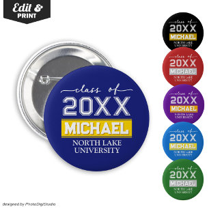 Editable Graduation Button with Name & School