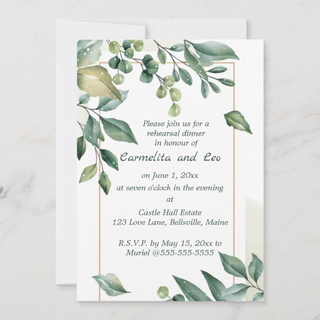 Editable Green Branches Rehearsal Dinner  Invitation (Front)