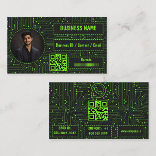Editable Green Circuit WhatsApp Business Card