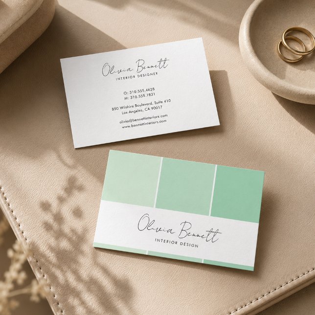 Editable Green Colour, Modern Interior Designer Business Card (Editable Green Color, Modern Interior Designer Business Card)