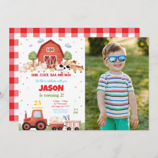 Editable Green Farm Birthday Party Photo Invitation