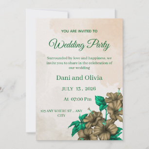 Editable Green Floral Wedding Party Invitation