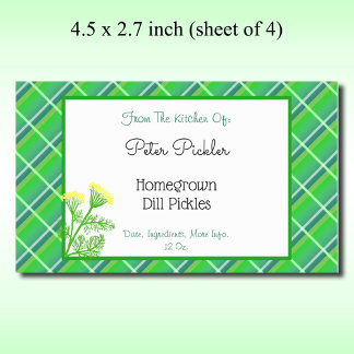 Editable Green Plaid, Dill and Flowers 4.5x 2.7 Rectangular Sticker