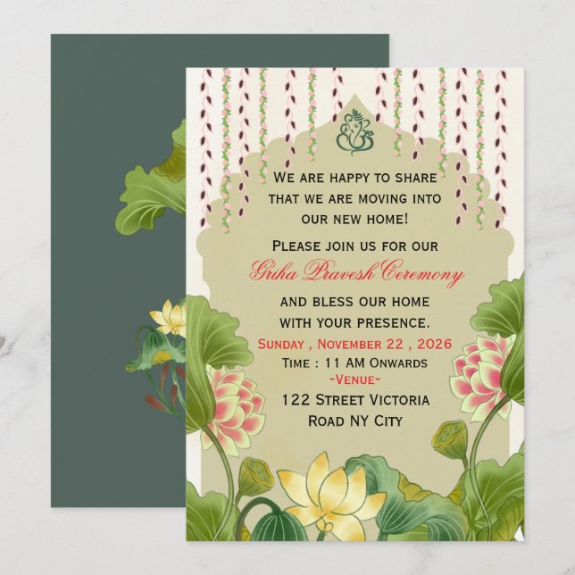 Editable Griha Pravesh Invitation Card (Front/Back)