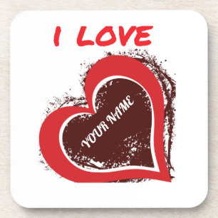 Editable Grunge Heart Love Design – Add Your Text Coaster