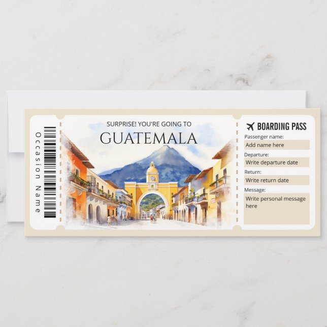 Editable Guatemala Plane Boarding Pass Invitation (Front)