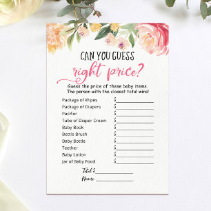 Editable Guess right price game Baby Shower Card