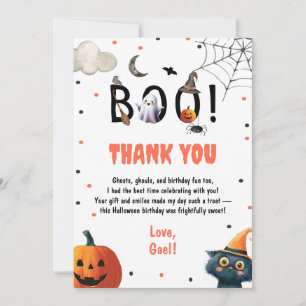 Editable Halloween Birthday Boy Party Thank Boo Thank You Card