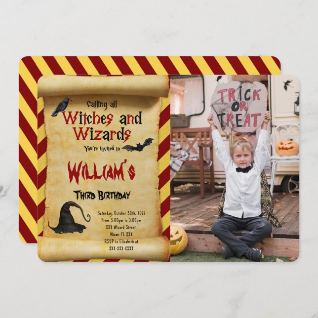 Editable Halloween Birthday Photo Invitation  (Front/Back)