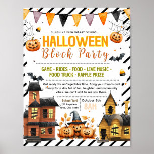 Editable halloween block party flyer poster