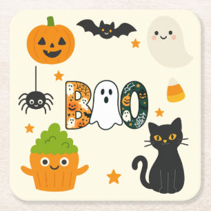 Editable Halloween – Little Monster Bash -  Square Paper Coaster