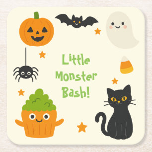 Editable Halloween – Little Monster Bash -  Square Paper Coaster