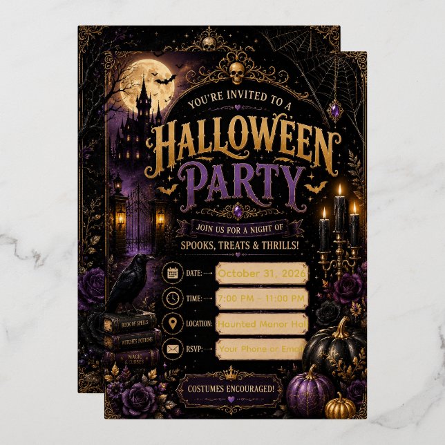 🎃 Editable Halloween Party Invitation 2026 | Spoo (Front/Back)