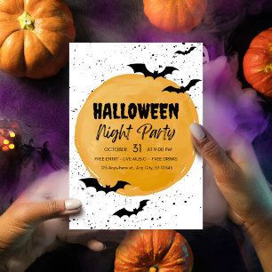 Editable Halloween Party invitation Black Bats