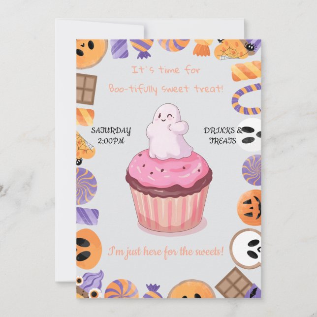 Editable Halloween Party Invitation - Cute Ghost  (Front)