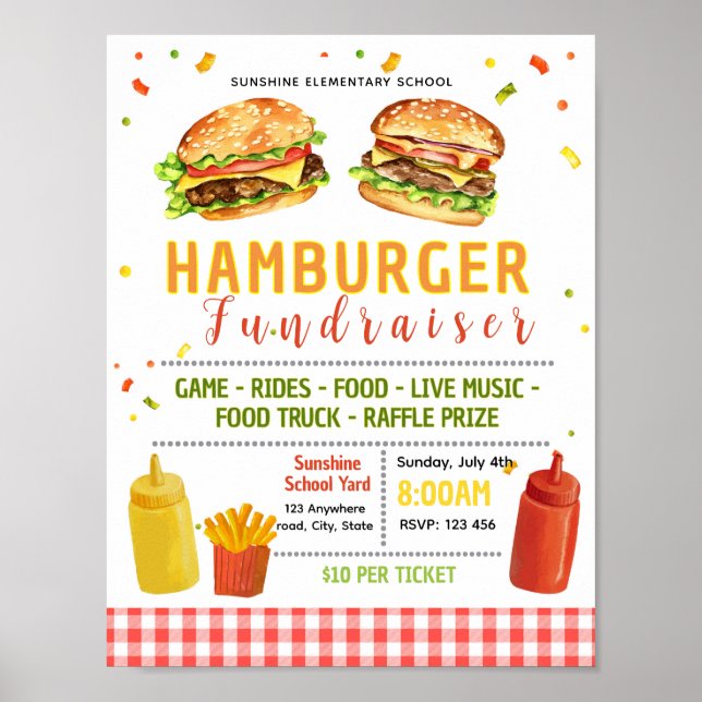 Editable hamburger fundraiser flyer poster (Front)