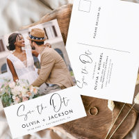 Editable Hand Lettered White Save the Date Photo 