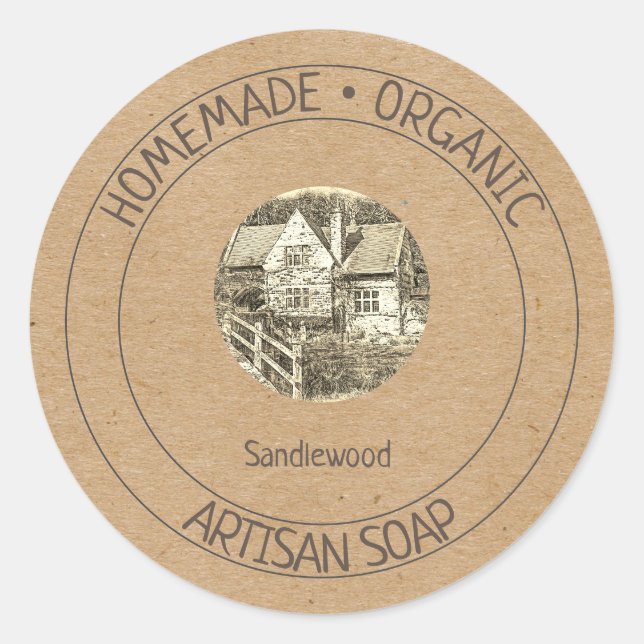 Editable Handmade Artisan Soap Kraft Paper Classic Round Sticker (Front)