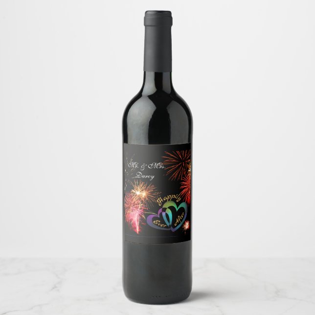 Editable - Happily Ever After with Fireworks Wine Label (Front)