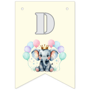Editable Happy Birthday Banner with Cute Elephant
