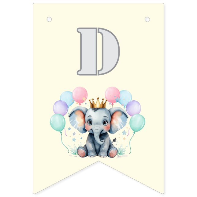 Editable Happy Birthday Banner with Cute Elephant (Eleventh Flag)