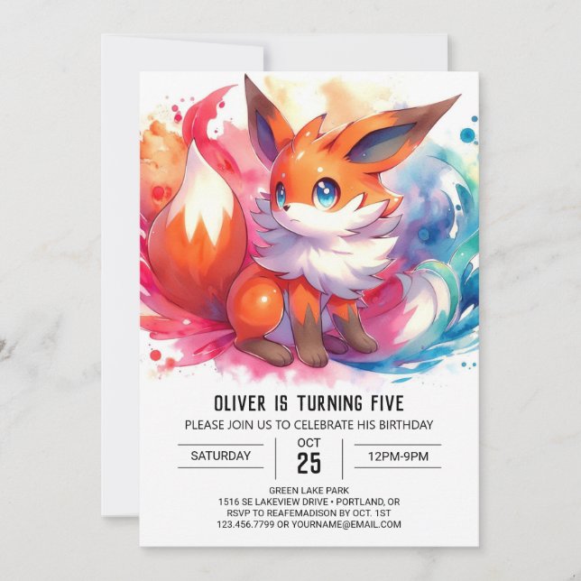 Editable Happy Fox Birthday Invitation (Front)
