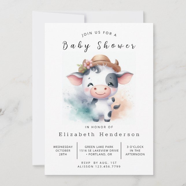  Editable Happy Simple Cow Baby Shower  Invitation (Front)