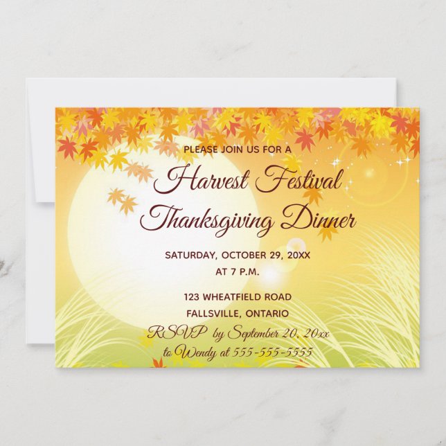 Editable Harvest Festival Thanksgiving Dinner Invitation (Front)