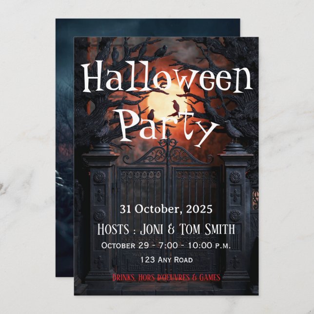 Editable Haunted Gate Halloween Party Invitation (Front/Back)