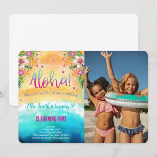 Editable Hawaiian Birthday Kids Photo Invitation
