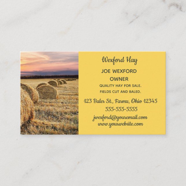 Editable Hay Bale  Business Card (Front)