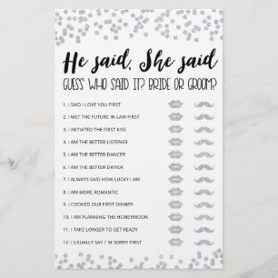 Editable He said, She said Bridal Shower game
