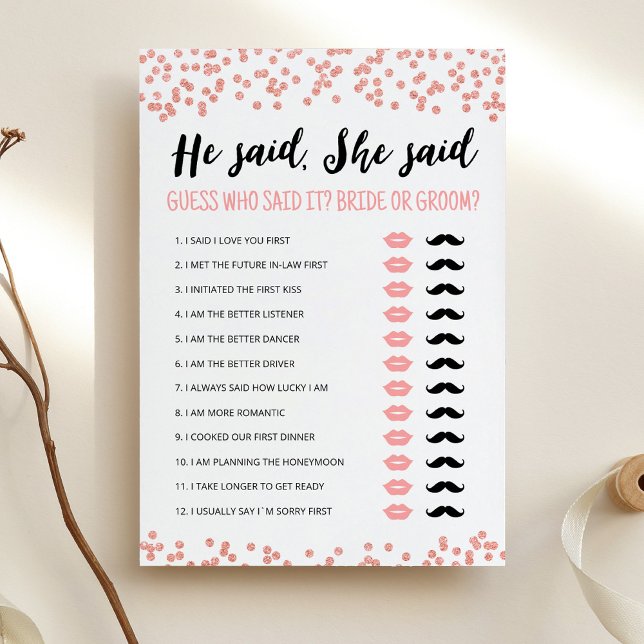 Editable He said, She said Bridal Shower game Card (Creator Uploaded)