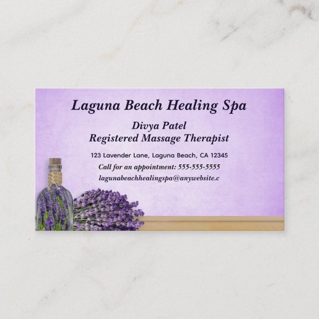 Editable Healing Spa Massage Therapist Business Card (Front)