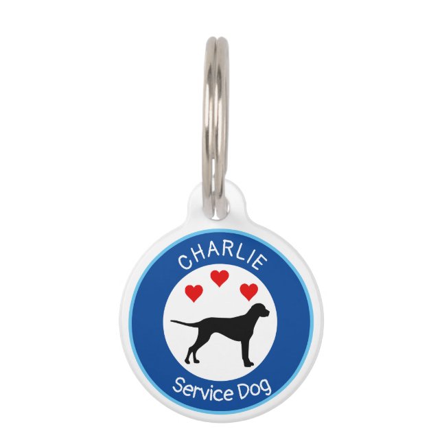 Editable Hearts Service Dog Round Pet Tag (Front)