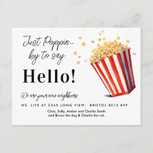 Editable Hello Neighbor,  New Address, Popcorn Announcement Postcard