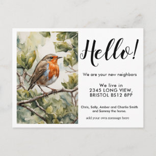 Editable Hello Neighbor,  New Address, Robin Announcement Postcard