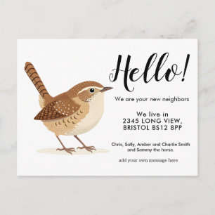 Editable Hello Neighbor,  New Address, Wren Announcement Postcard
