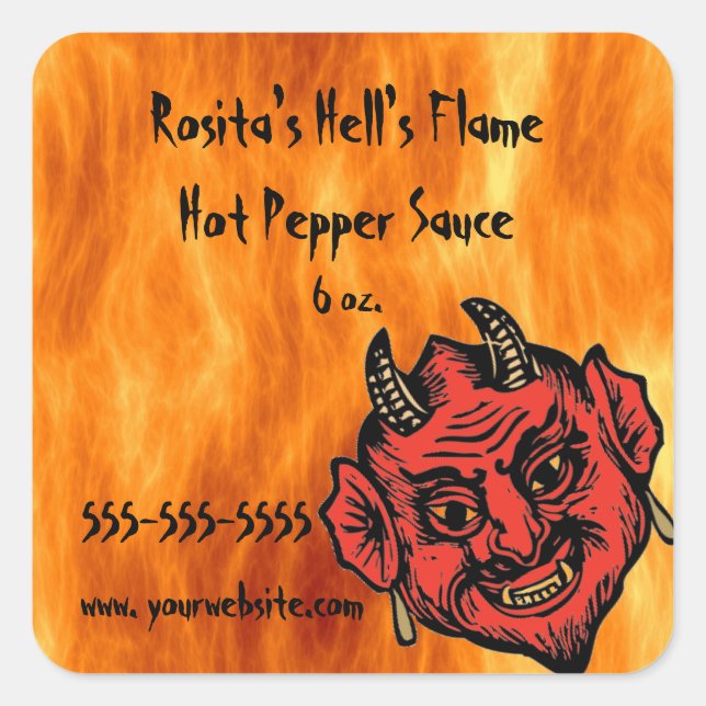 Editable Hell's Flame Hot Sauce Label (Front)