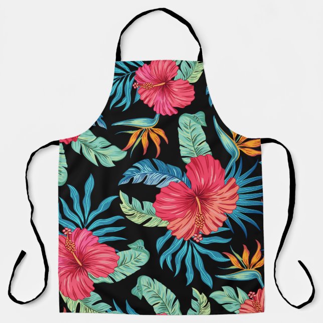 Editable hibiscus, vintage floral pattern apron (Front)
