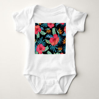 Editable hibiscus, vintage floral pattern baby bodysuit