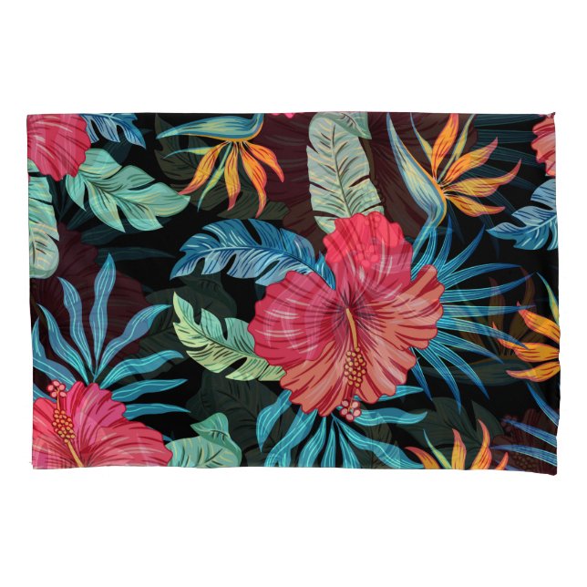 Editable hibiscus, vintage floral pattern pillowcase (Front)