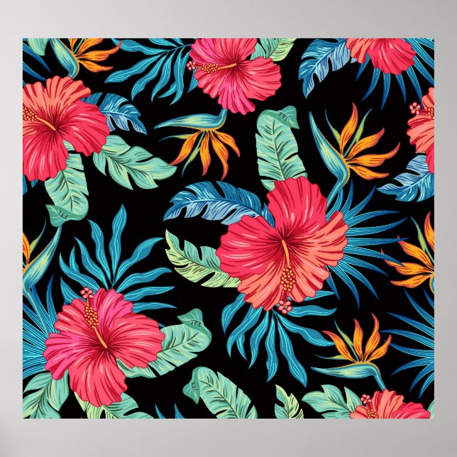 Editable hibiscus, vintage floral pattern poster (Front)