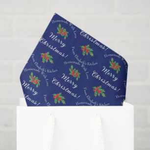 Editable Holiday Baking Gift Blue Merry Christmas Tissue Paper