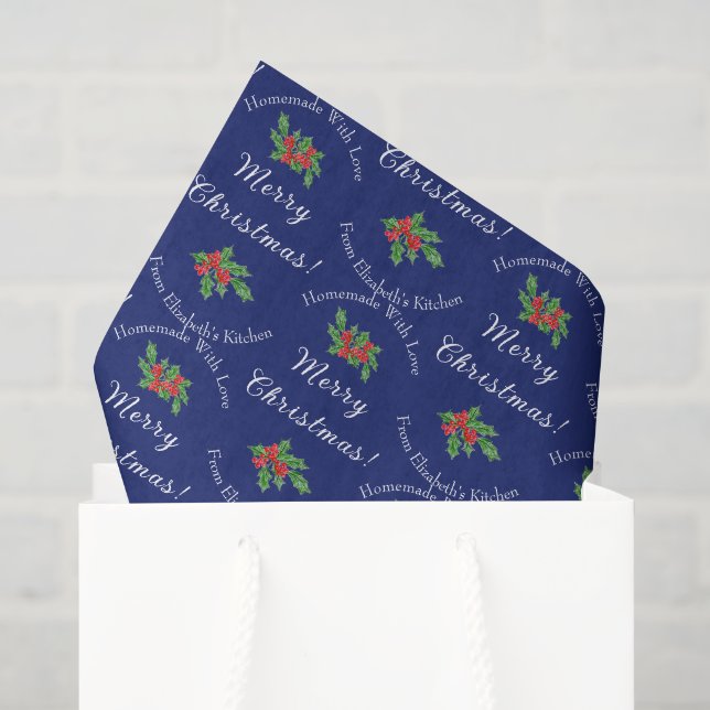 Editable Holiday Baking Gift Blue Merry Christmas Tissue Paper (Gift Bag)
