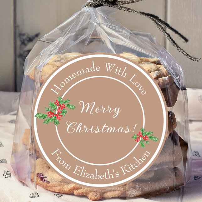 Editable Holiday Baking Gift Brown Merry Christmas Classic Round Sticker (Creator Uploaded)