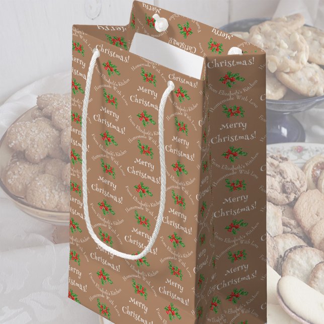 Editable Holiday Baking Gift Brown Merry Christmas Small Gift Bag (Creator Uploaded)