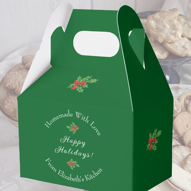 Editable Holiday Baking Gift Green Happy Holidays Favour Box (Creator Uploaded)