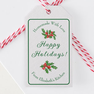 Editable Holiday Baking Gift Green Happy Holidays Tags