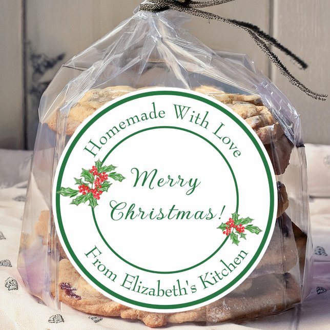Editable Holiday Baking Gift Green Merry Christmas Classic Round Sticker (Creator Uploaded)